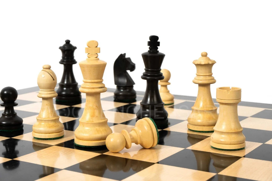 New 3.75” Staunton Tournament Chess Pieces & 21" Ebony Chessboard Chess Set in Ebony - 2.9 lbs