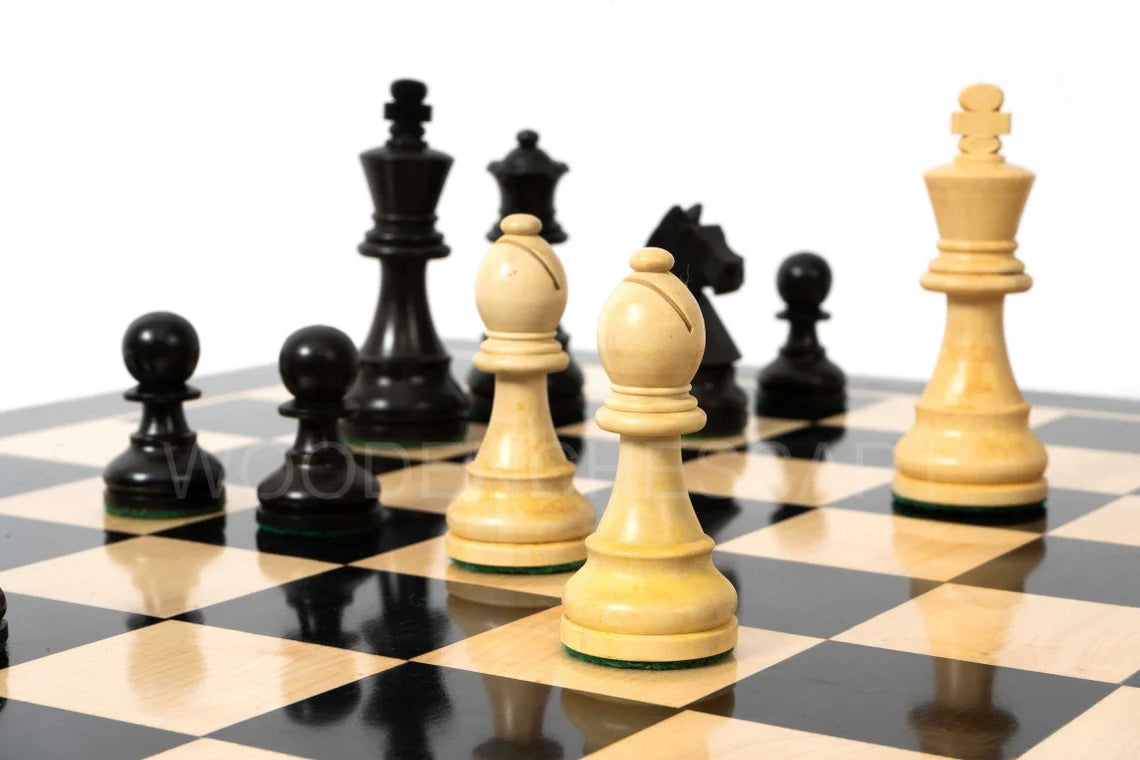 New 3.75” Staunton Tournament Chess Pieces & 21" Ebony Chessboard Chess Set in Ebony - 2.9 lbs