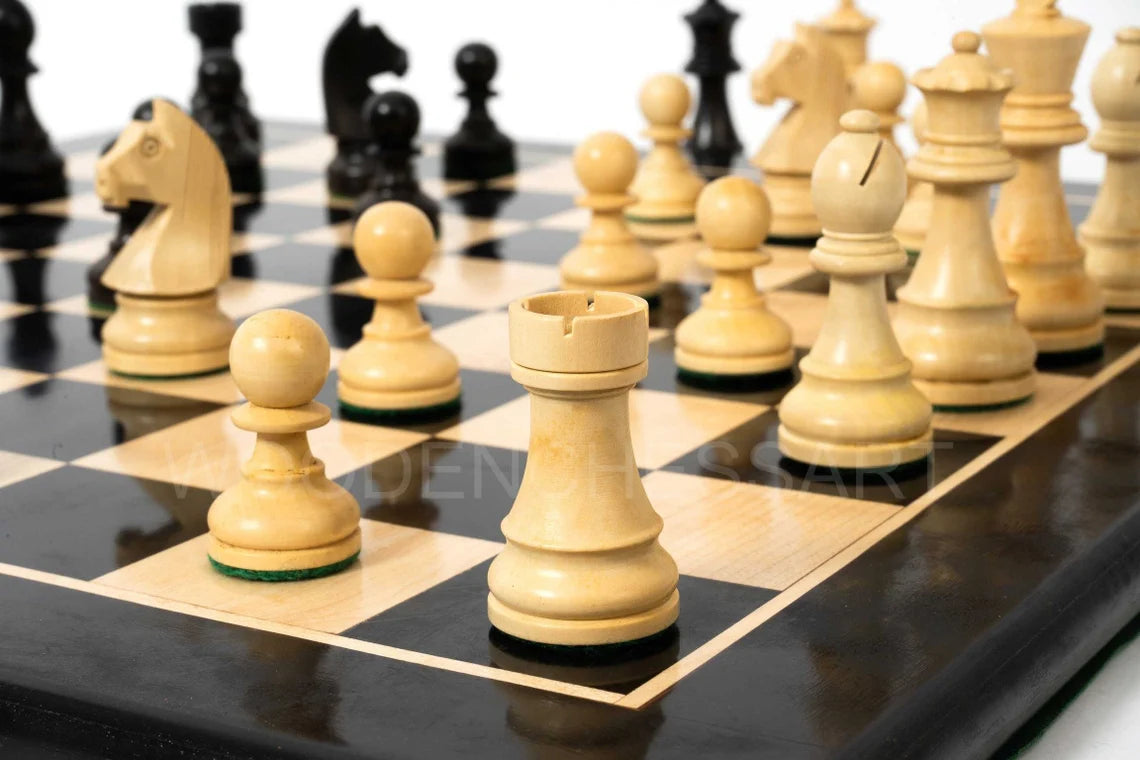 New 3.75” Staunton Tournament Chess Pieces & 21" Ebony Chessboard Chess Set in Ebony - 2.9 lbs