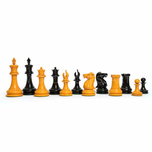 4.5” Reproduced 1849 Original Staunton Design Chess Pieces only in Ebony and Antiqued Boxwood - Triple Weighted