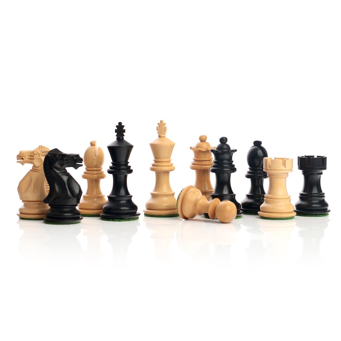 3" Ebonized Staunton Chess Pieces – Weighted Wooden Chessmen Only Set – Handcrafted Tournament Quality (34 pcs)
