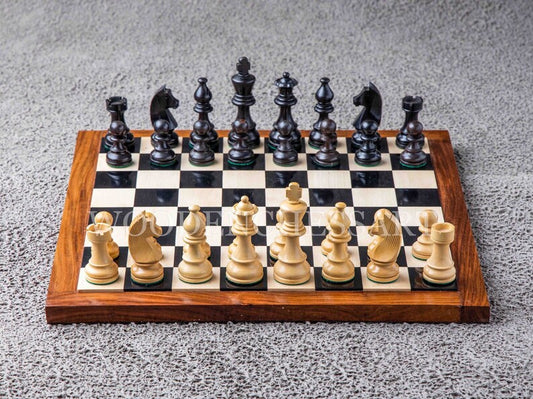 3.75” Tournament Chess Pieces & 16" Chessboard Chess Set in Golden Rosewood and Ebony Wood