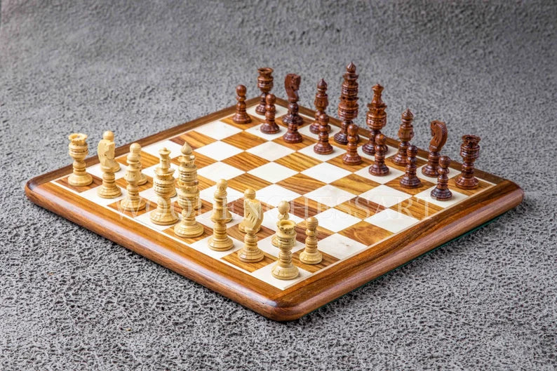 4" Lotus Staunton Chess Pieces & 16” Professional Chessboard Chess Set in Rosewood
