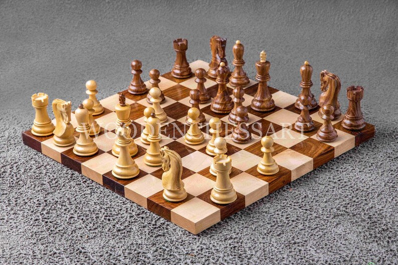 4" Zagreb 1959 Chess Pieces & 16” Premium Borderless Minimalist Chess Board Chess Set in Golden Rosewood