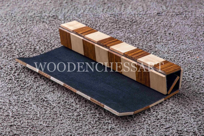 Roll-Up Portable Chessboard in Maple & Golden Rosewood
