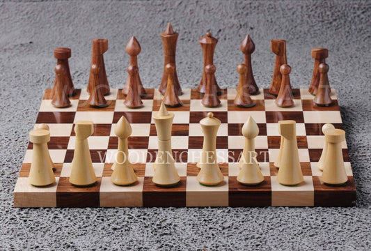 4” Herman Ohme Reproduced 1950’s Minimalist Chess Pieces & 15.7" Chess Board Chess Set in Golden Rosewood