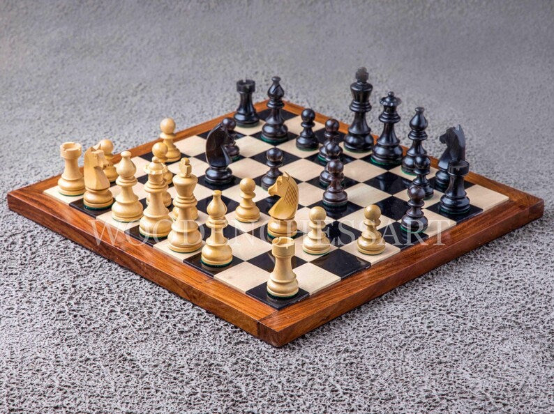 3.75” Tournament Chess Pieces & 16" Chessboard Chess Set in Golden Rosewood and Ebony Wood