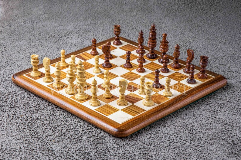 4" Lotus Staunton Chess Pieces & 16” Professional Chessboard Chess Set in Rosewood