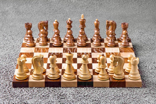 4" Zagreb 1959 Chess Pieces & 16” Premium Borderless Minimalist Chess Board Chess Set in Golden Rosewood