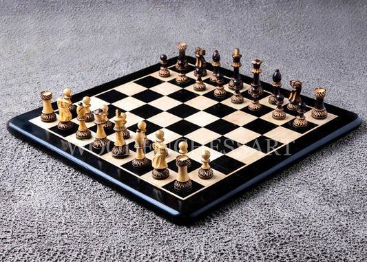 3.75" Burnt Blaze Chess Pieces & 21" Chessboard Chess Set in Ebony