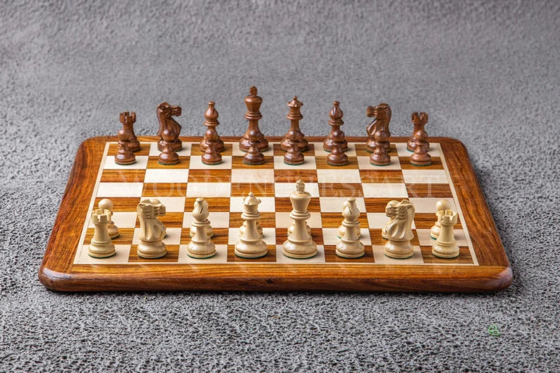 3.8" Smokey Staunton Series Chess Pieces & 21” Chessboard Chess Set in Golden Rosewood and Boxwood