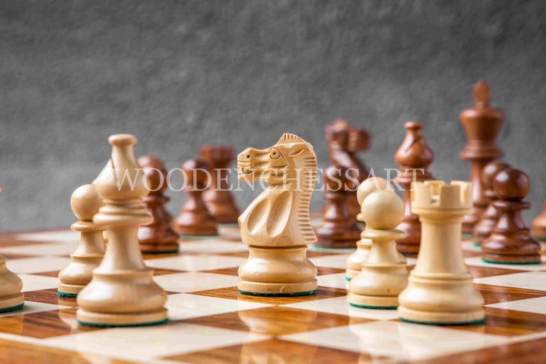 3.8" Smokey Staunton Series Chess Pieces & 21” Chessboard Chess Set in Golden Rosewood and Boxwood