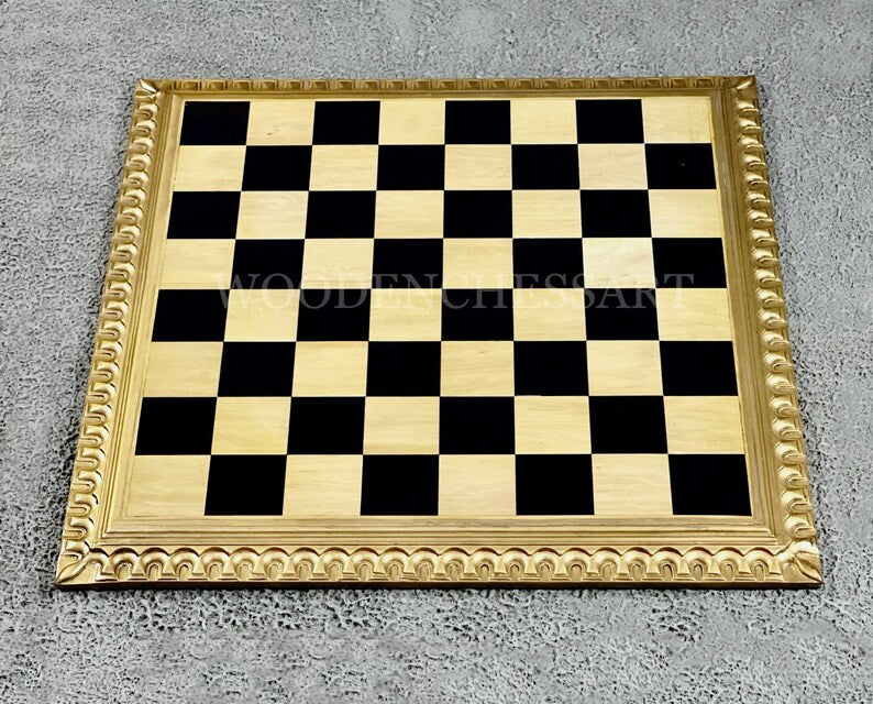 21” Luxury Raised Chessboard Only with Golden Borders in Ebony Wood