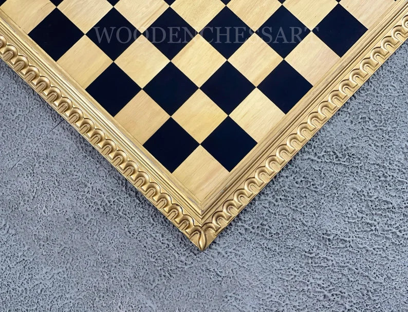 21” Luxury Raised Chessboard Only with Golden Borders in Ebony Wood