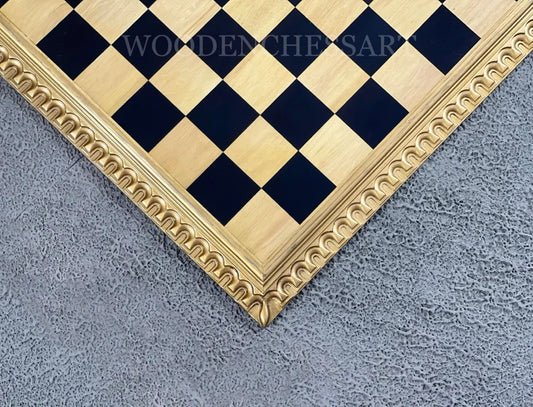 21” Luxury Raised Chessboard Only with Golden Borders in Ebony Wood