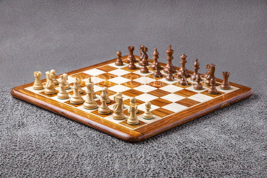 3.8" Smokey Staunton Series Chess Pieces & 21” Chessboard Chess Set in Golden Rosewood and Boxwood