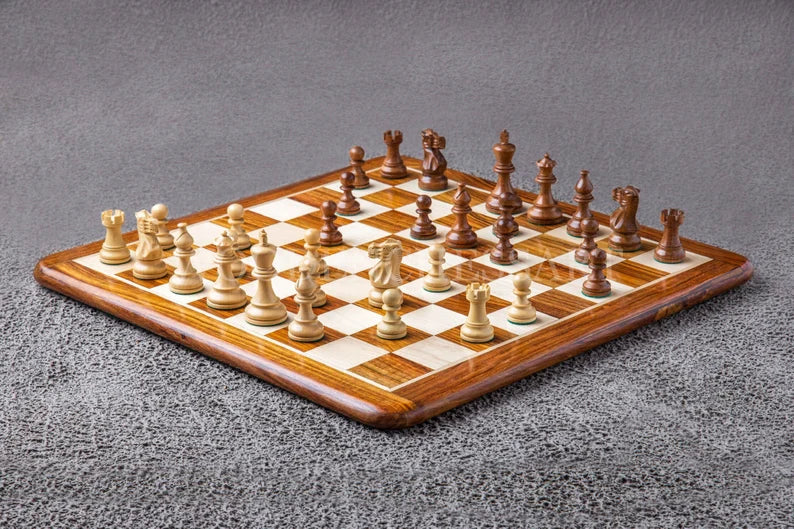 3.8" Smokey Staunton Series Chess Pieces & 21” Chessboard Chess Set in Golden Rosewood and Boxwood