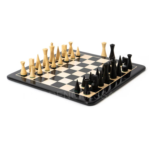 3.5” Russian Minimalist Chess Pieces & 17" Wooden Chessboard Chess Set In Ebony - Weighted
