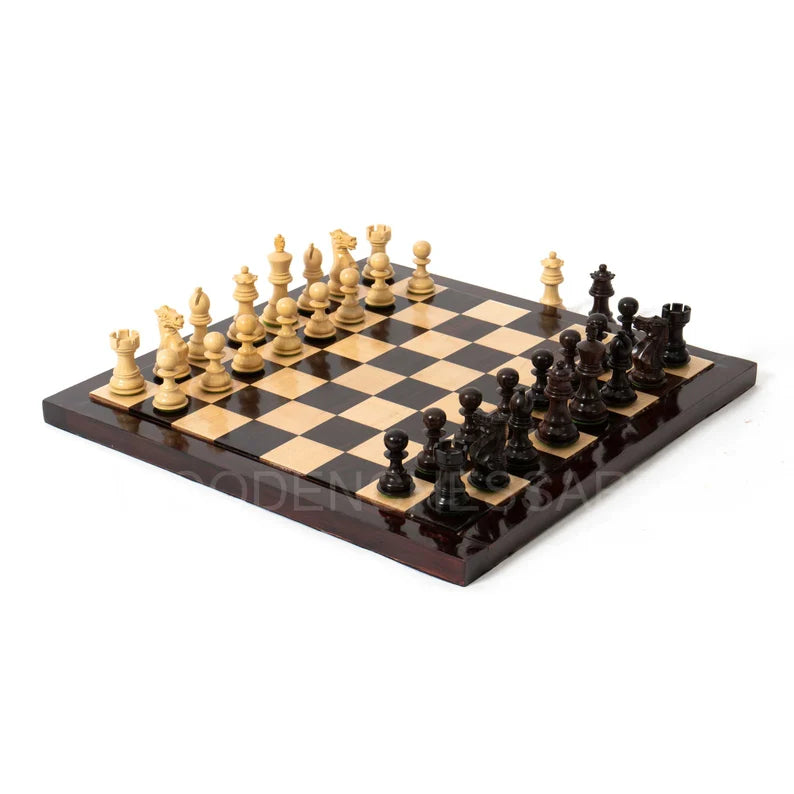 3.1" Premium Staunton Series Chess Pieces & 16" Chessboard Chess Set in Rosewood and Boxwood - 2.1 lbs