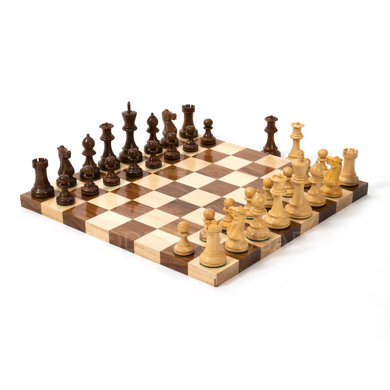 4" Staunton Chess Pieces & 16" Borderless Chessboard Chess Set – Acacia Wood & Golden Rosewood